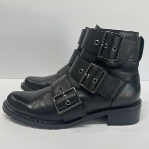 BLONDO Camilla Waterproof Black Leather Moto Buckle Ankle Boots Women's 8M Biker